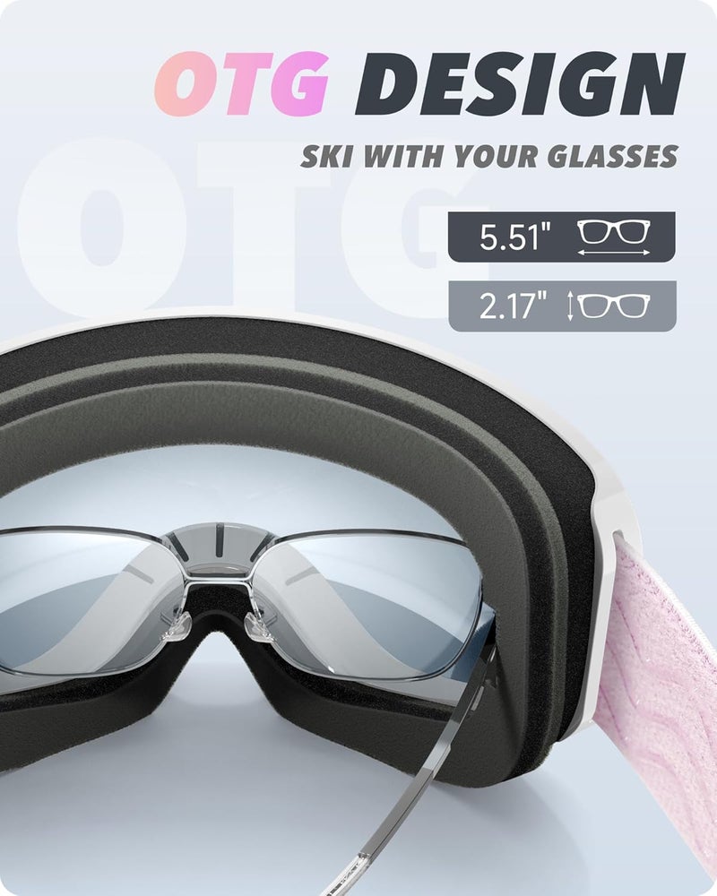 RIOROO Ski Goggles Snowboard Goggles for Men Women Adults Youth,Over Glasses OTG/100% UV Protection/Anti-fog/Wide Vision - Image 5
